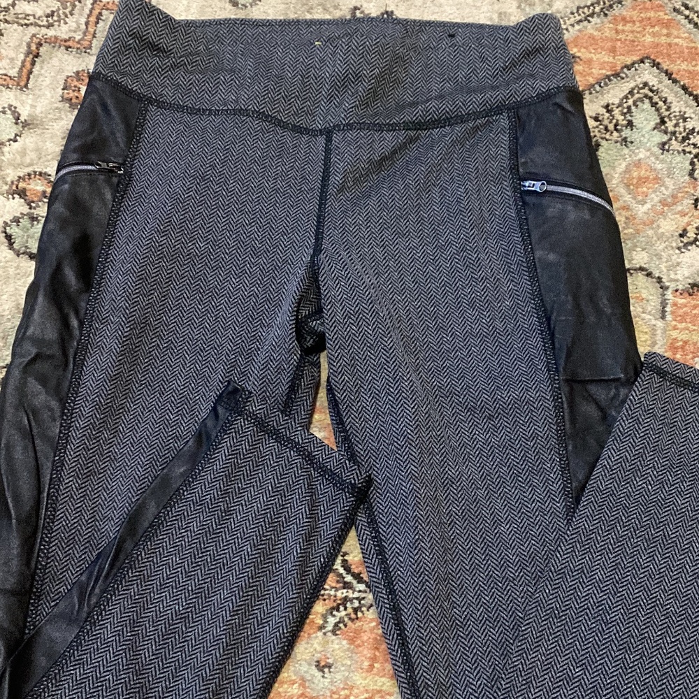 Black Chevron Leggings w/ Leather Sides